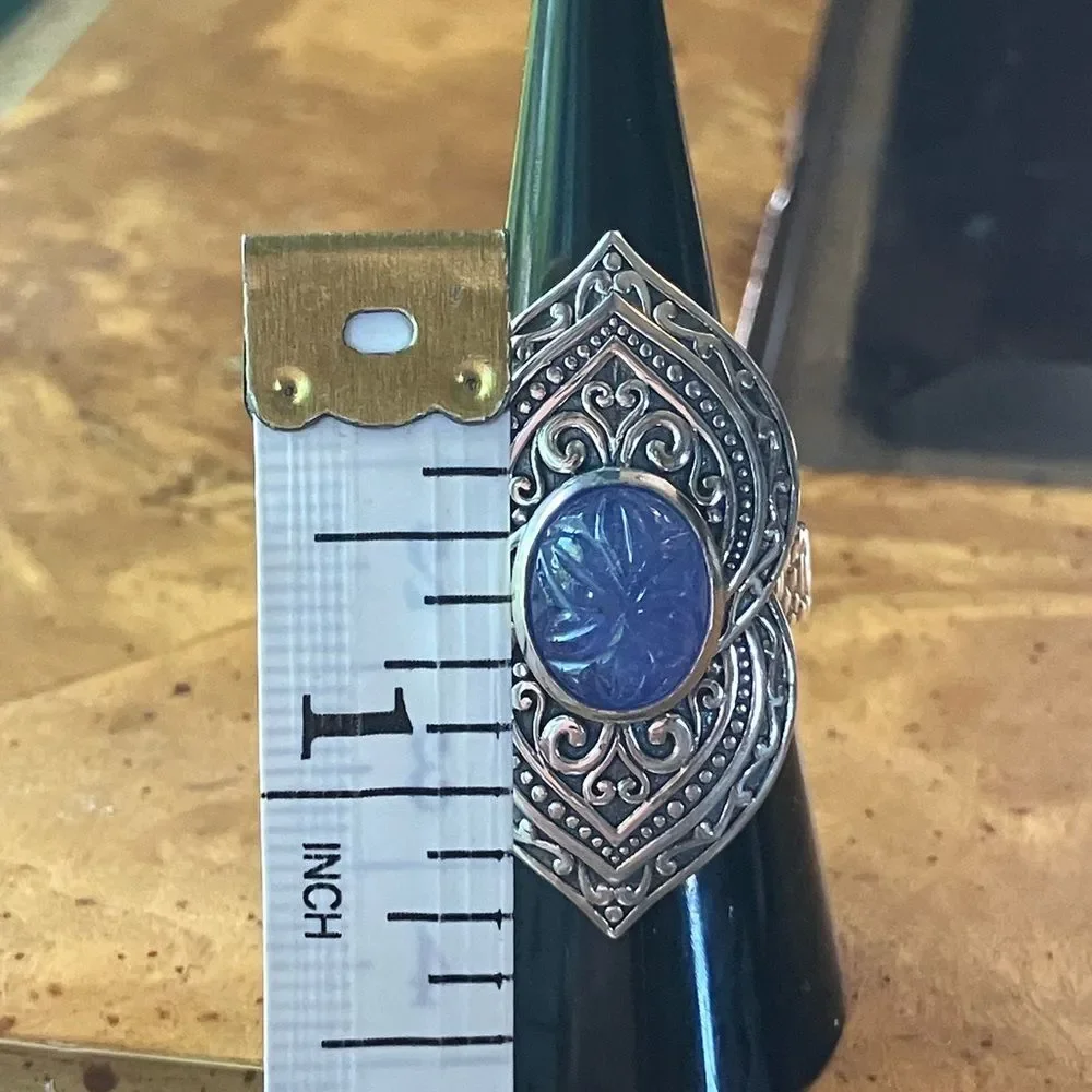Natural Tanzanite Sterling Silver Cocktail Ring Size 7